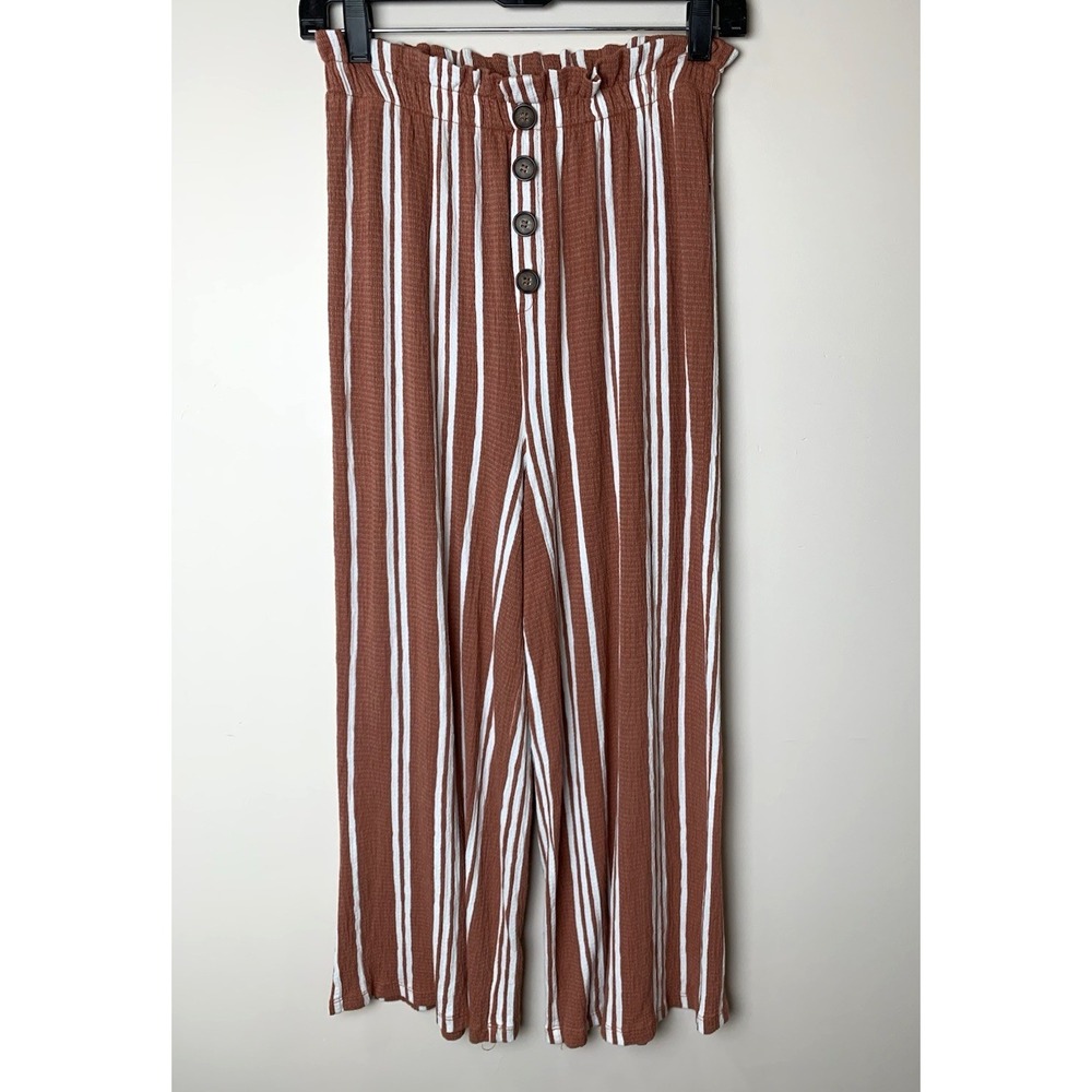 Love Tree Wide‎ Leg Cropped Pants Womens Juniors Large Striped Paperbag Waist